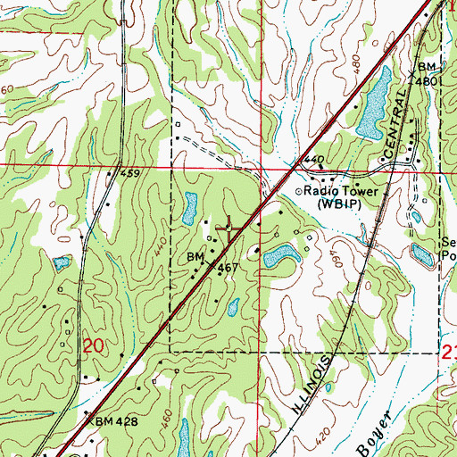 Topographic Map of WBIP-FM (Booneville), MS