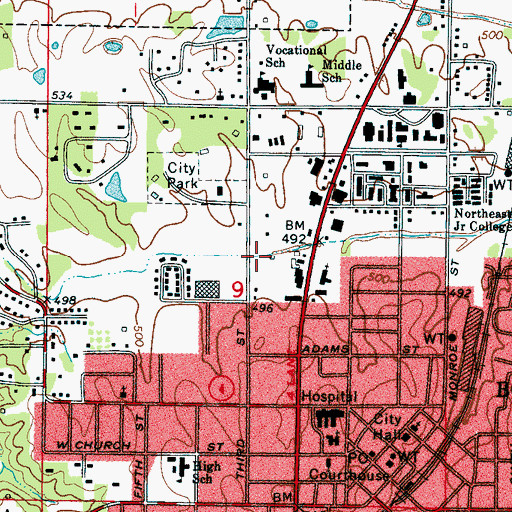 Topographic Map of WBIP-FM (Booneville), MS
