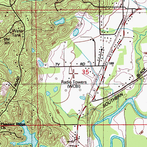 Topographic Map of WCBI-TV (Columbus), MS