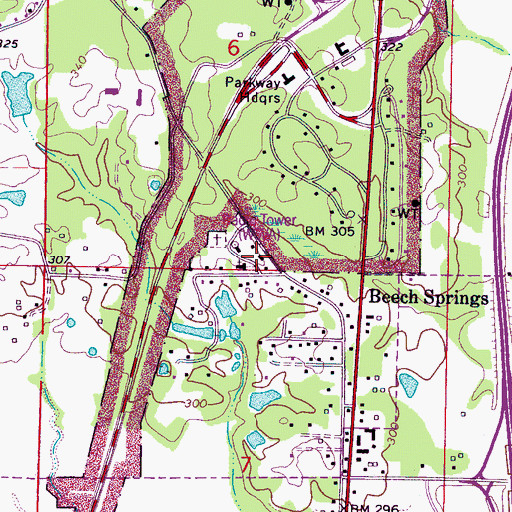 Topographic Map of WTVA-TV (Tupelo), MS