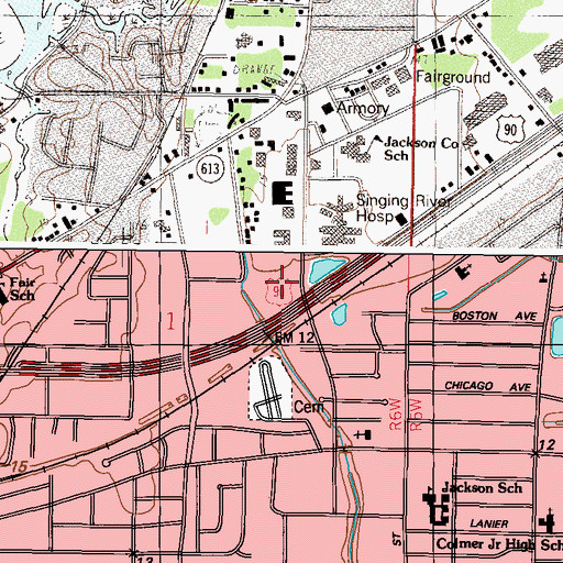 Topographic Map of Singing River Hospital Airport, MS
