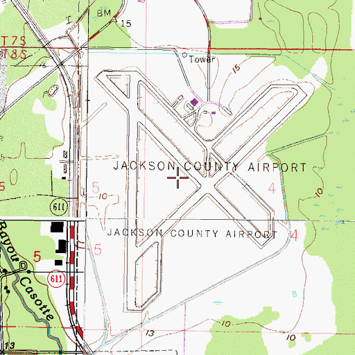 Topographic Map of Jackson County Airport (historical), MS