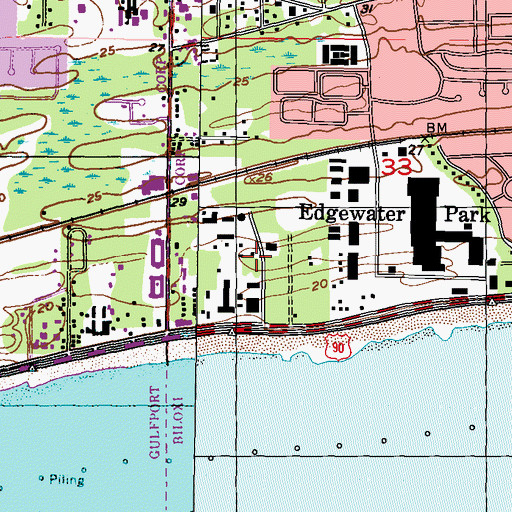 Topographic Map of Gulf Coast Community Hospital-Emergency Helipad, MS