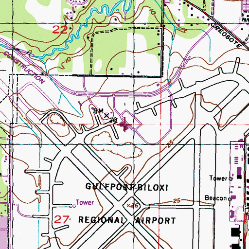 Topographic Map of Gulfport-Biloxi International Airport, MS