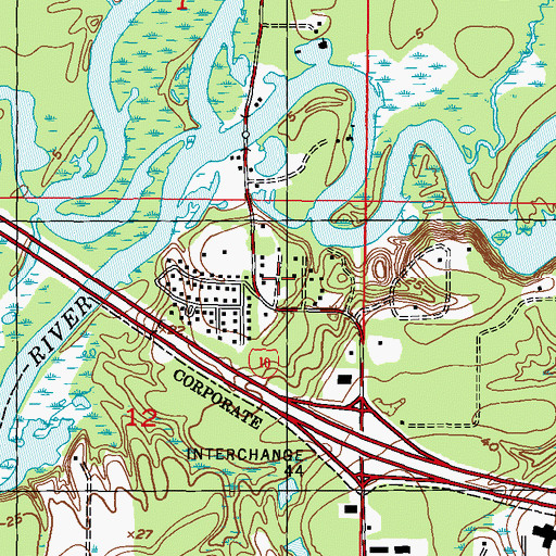 Topographic Map of Lundys Airport, MS