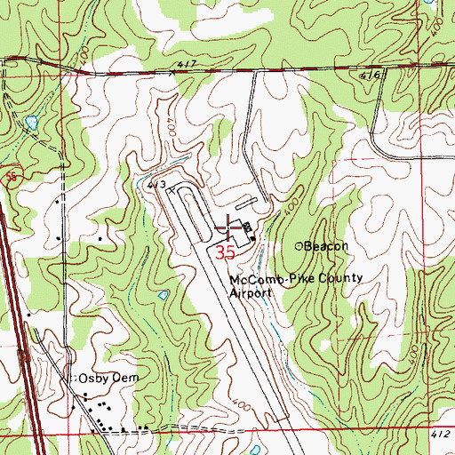 Topographic Map of Mc Comb/Pike County Airport/John E Lewis Field, MS