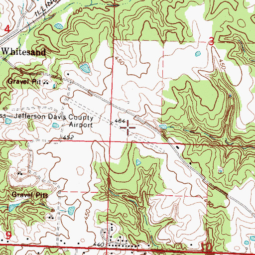 Topographic Map of Prentiss-Jefferson Davis County Airport, MS