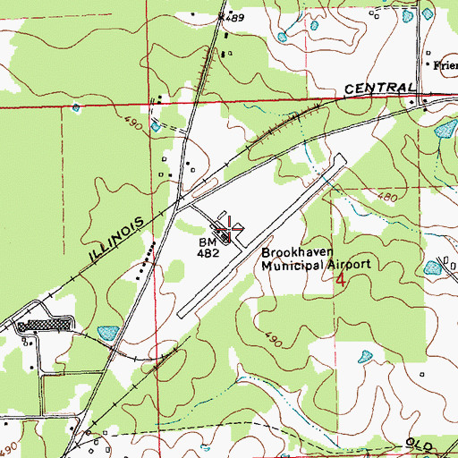 Topographic Map of Brookhaven-Lincoln County Airport, MS