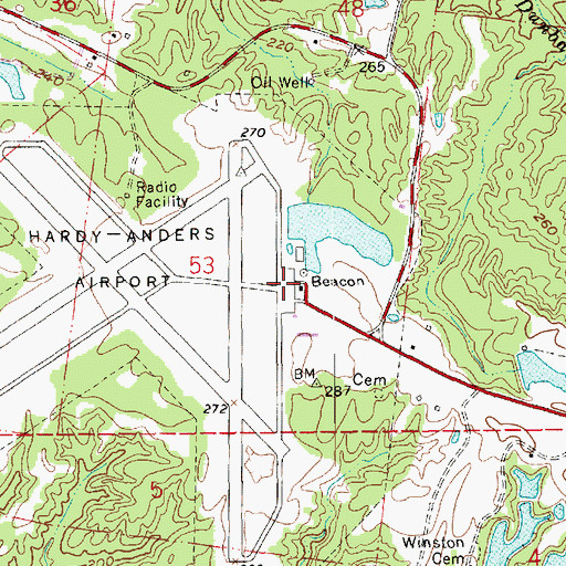 Topographic Map of Hardy-Anders Field Natchez-Adams County Airport, MS