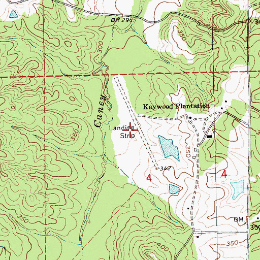 Topographic Map of Kaywood Plantation Airport (historical), MS