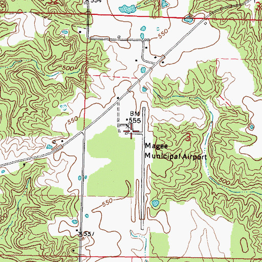 Topographic Map of Magee Municipal Airport, MS