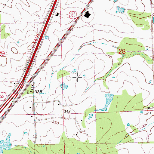 Topographic Map of Berryhill Farms Airport (historical), MS