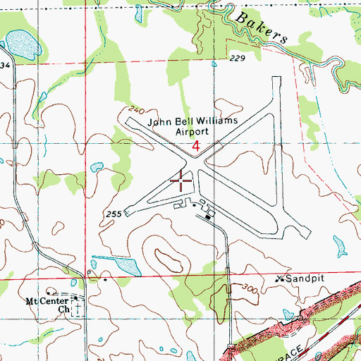 Topographic Map of John Bell Williams Airport, MS