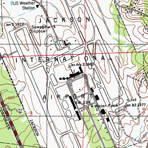 Topographic Map of Jackson-Medgar Wiley Evers International Airport, MS