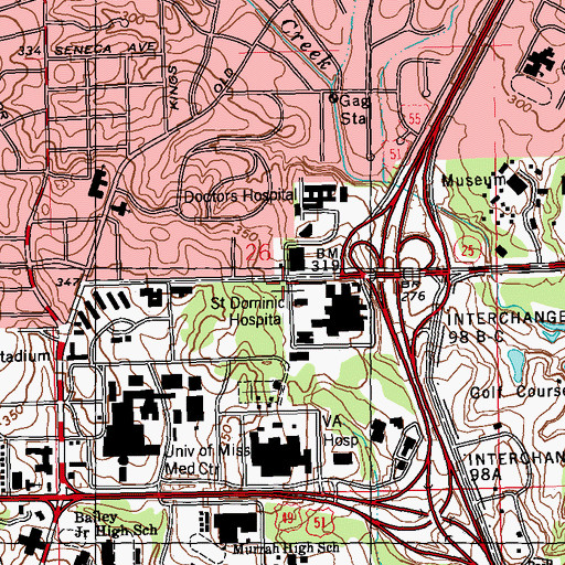 Topographic Map of University of Mississippi Medical Center Airport, MS