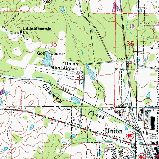 Topographic Map of Union Municipal Airport, MS