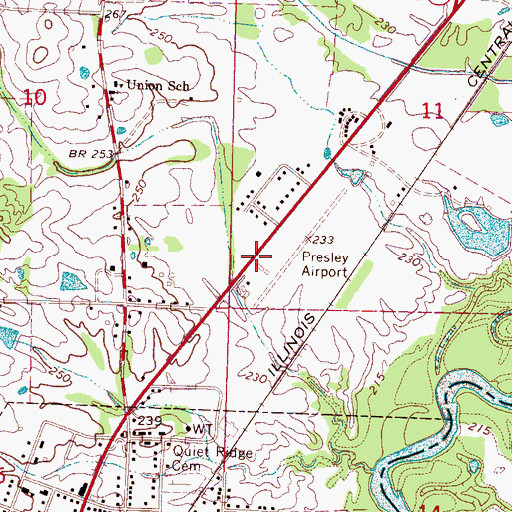 Topographic Map of Presleys Airport (historical), MS