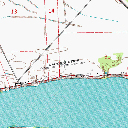 Topographic Map of Lake Washington Airport (historical), MS
