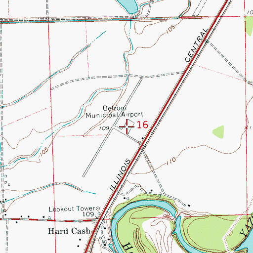 Topographic Map of Belzoni Municipal Airport, MS
