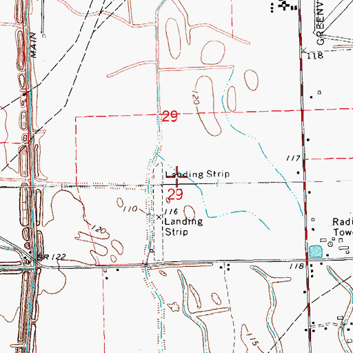 Topographic Map of Fairfield Airport (historical), MS
