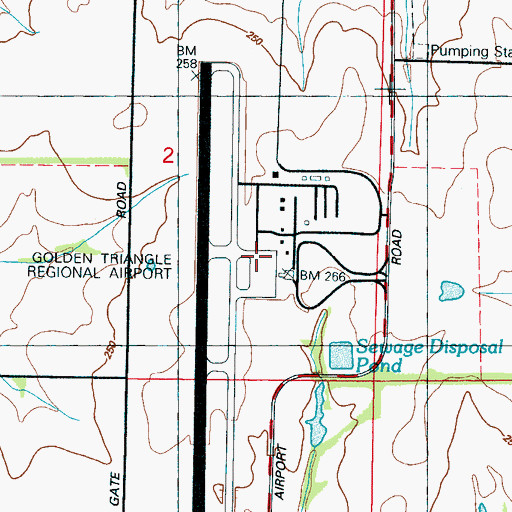 Topographic Map of Golden Triangle Regional Airport, MS