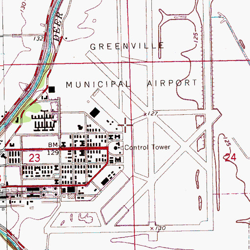Topographic Map of Greenville Mid-Delta Airport, MS