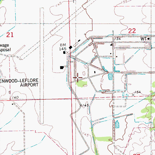 Topographic Map of Greenwood-Leflore Airport, MS
