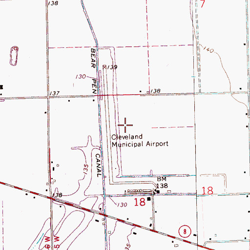 Topographic Map of Cleveland Municipal Airport, MS