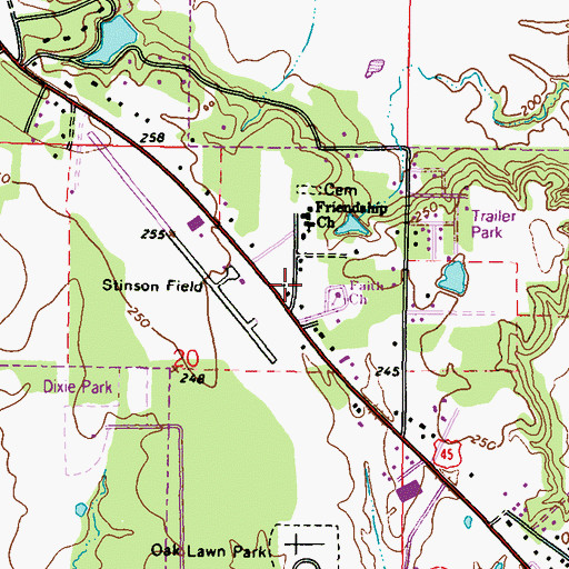 Topographic Map of Stinson Field Municipal Airport (historical), MS