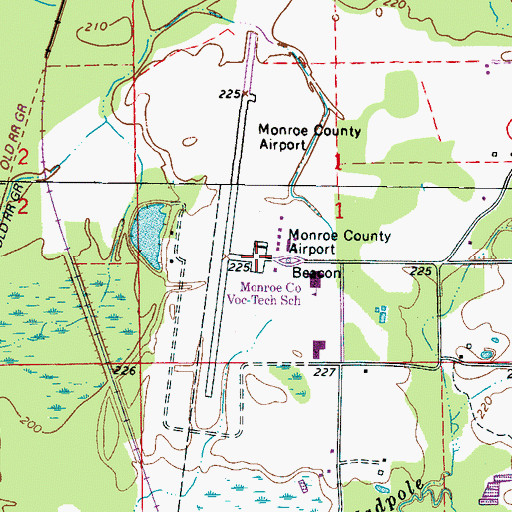 Topographic Map of Monroe County Airport, MS
