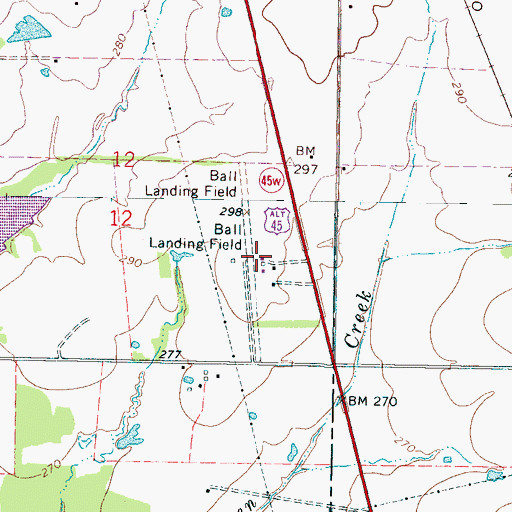 Topographic Map of Ball Airport, MS