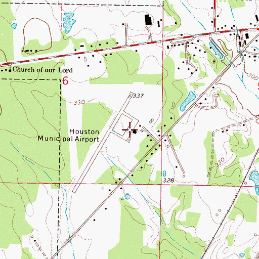 Topographic Map of Houston Municipal Airport, MS
