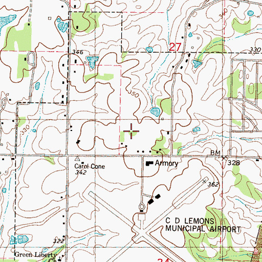 Topographic Map of Tupelo Regional Airport, MS