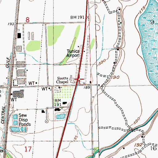Topographic Map of Ralph M Sharpe Airport, MS