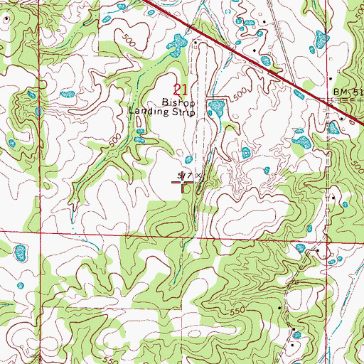 Topographic Map of Holly Springs-Marshall County Airport, MS