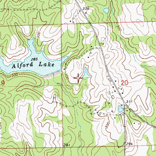Topographic Map of Alford Lake Dam, MS