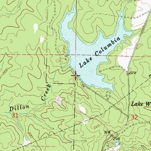 Topographic Map of Lake Columbia Dam, MS