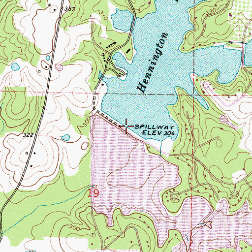 Topographic Map of Lake Serene Dam, MS