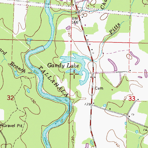 Topographic Map of Gandy Lake Dam, MS