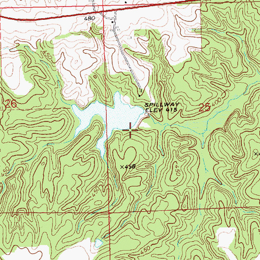 Topographic Map of Lewis Mullens Lake Dam, MS