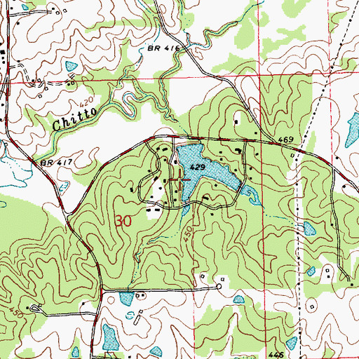 Topographic Map of Lakewood Village Lake Dam, MS