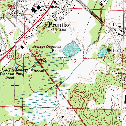 Topographic Map of Prentiss Lagoon Dam, MS