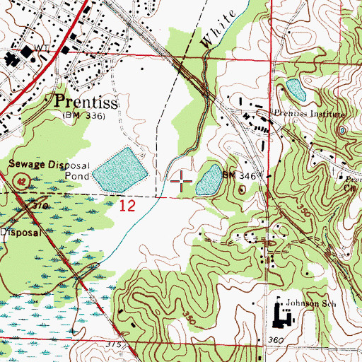 Topographic Map of Prentiss Sewage Lagoon Dam, MS