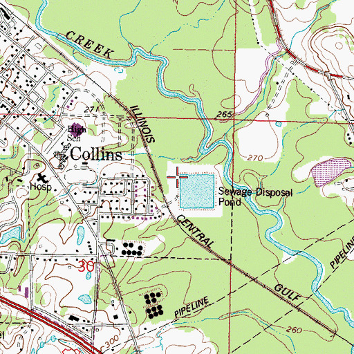Topographic Map of Collins Sewage Lagoon Dam, MS