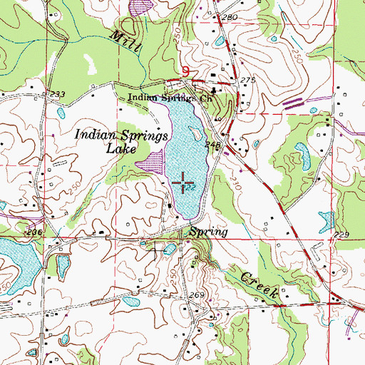Topographic Map of Indian Springs Lake Dam, MS