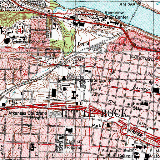 Topographic Map of Arkansas State Capitol, AR