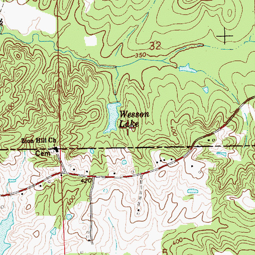 Topographic Map of Wesson Lake Dam, MS