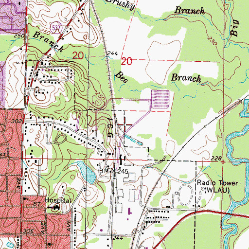 Topographic Map of Hood Lumber Company Dam, MS