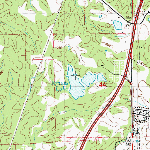 Topographic Map of Krauss Lake Dam, MS