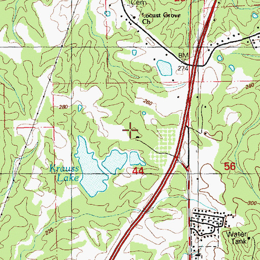 Topographic Map of Krauss Lake Dam, MS